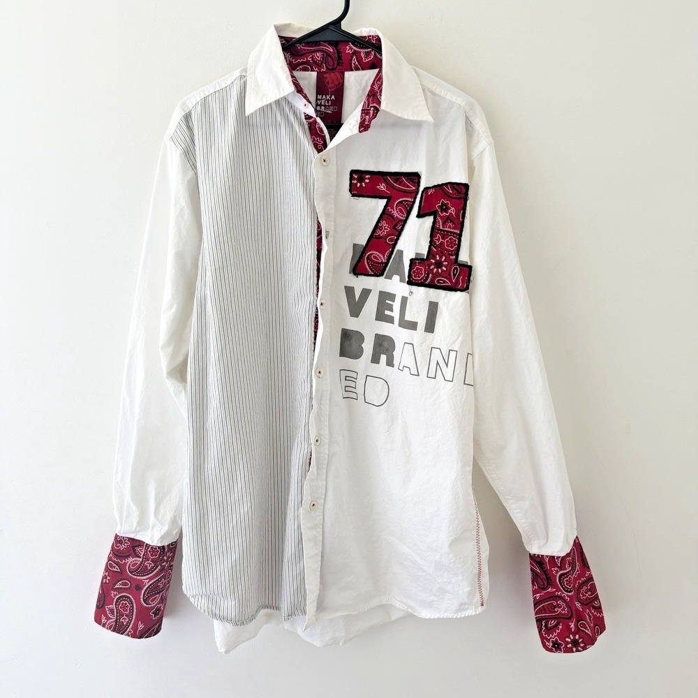 Y2K Makaveli‎ Branded Tupac Shirt Mens L White Red Paisley Hip Hop Streetwear
